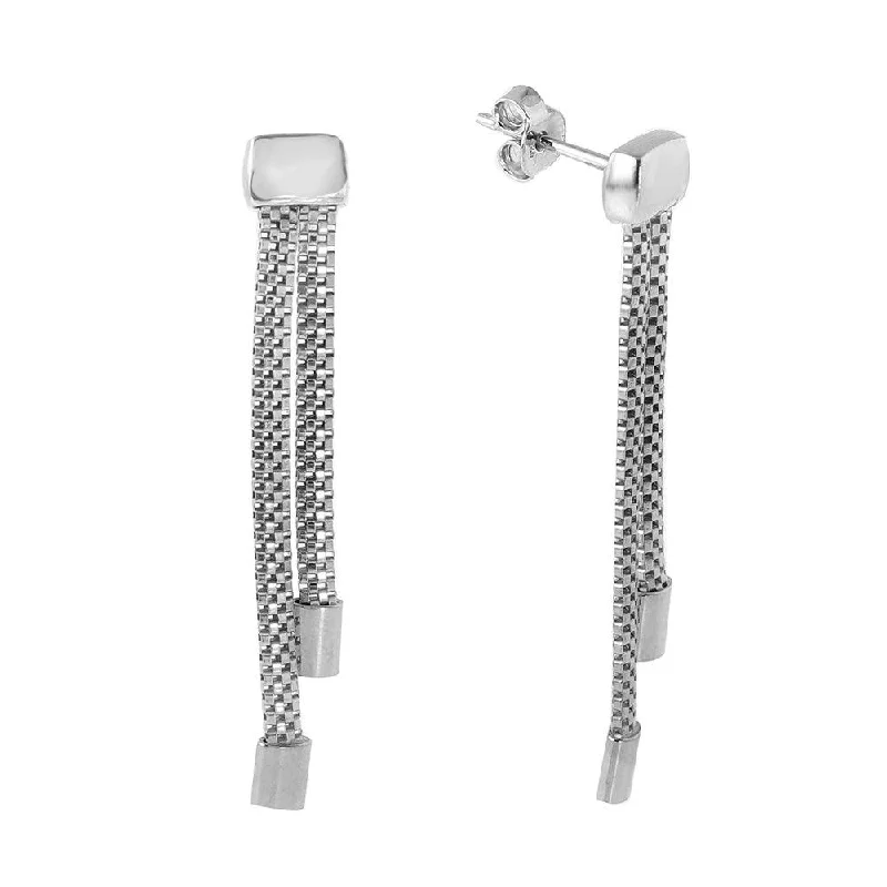 ladies earrings hammered cluster-Silver 925 Rhodium Plated 2 Strand Dangling Earrings - ITE00067RH