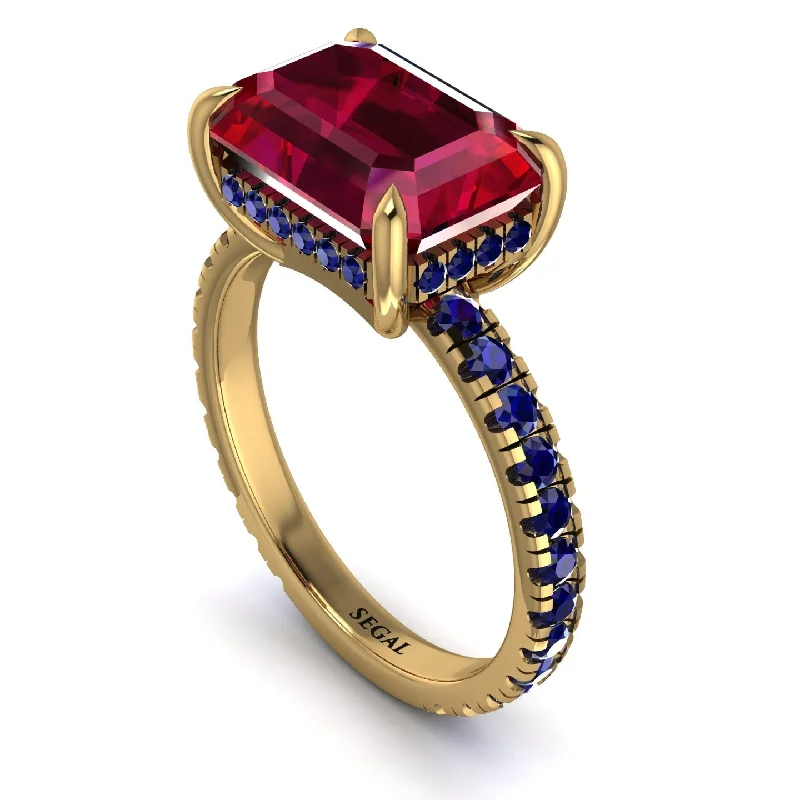 ladies engagement ring ornate ruby-Emerald-Cut Ruby Pavé Engagement Ring - Daphne No. 70