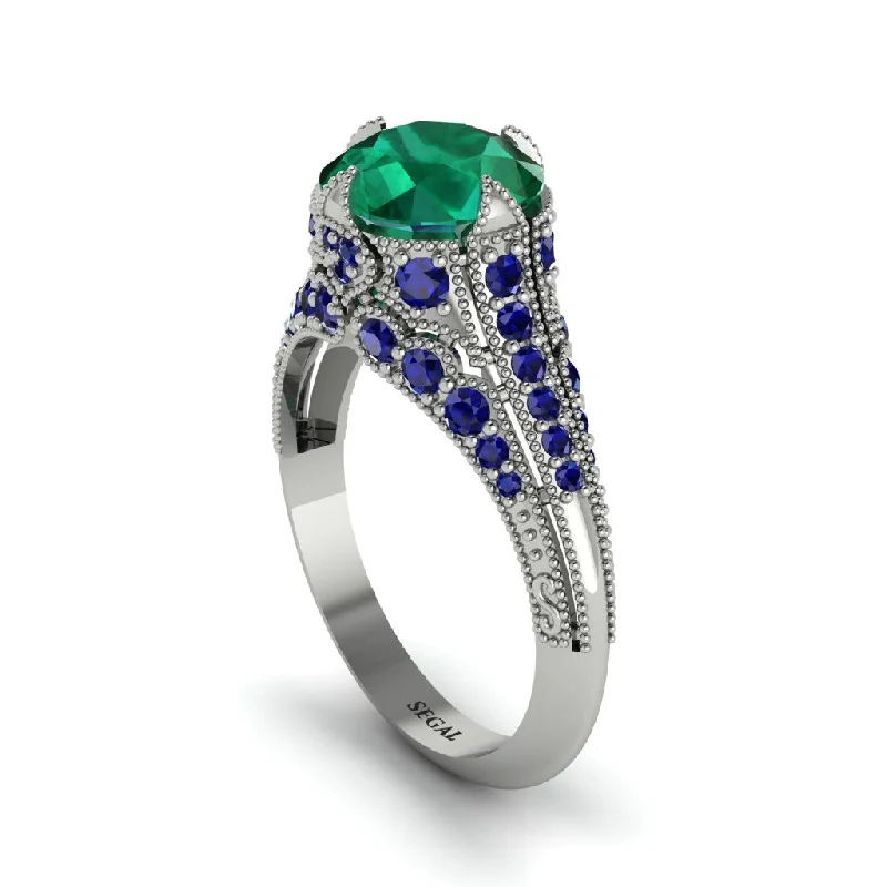 ladies engagement ring boho valentine’s-Emerald Vintage Crown Engagement Ring - Talia No. 66