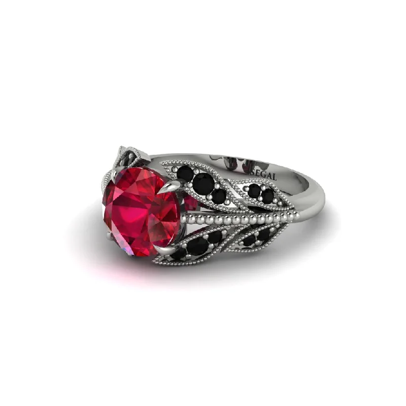 ladies engagement ring romantic center stone-Ruby Majestic Leaf Gold Engagement Ring - Makenna No. 42