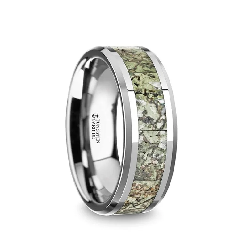 ladies ring cyber monday multi-stone-Thorsten TARGARYEN Tungsten Wedding Band Green Dinosaur Bone Inlay & Beveled Edges - 8mm