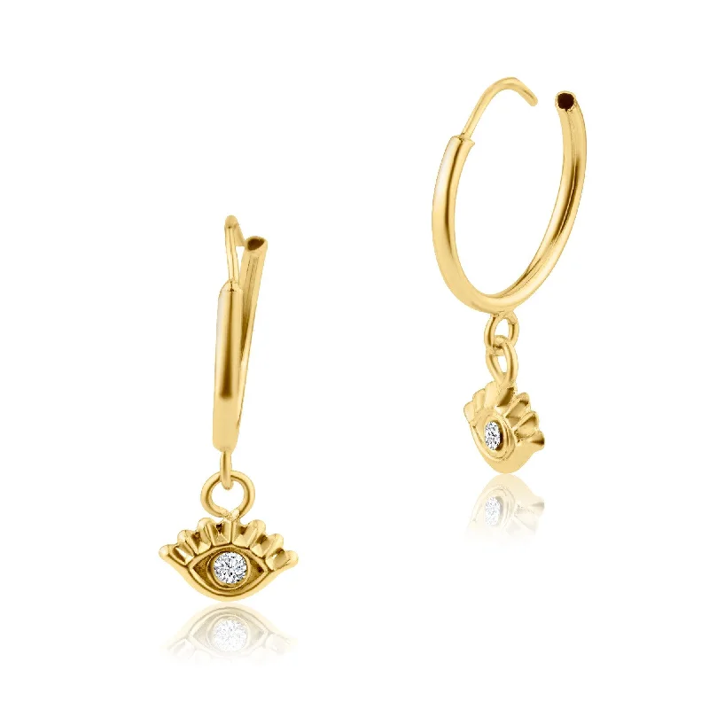 ladies earrings matte chain-14E00237. - 14 Karat Yellow Gold Dangling Eye Hoop Earring