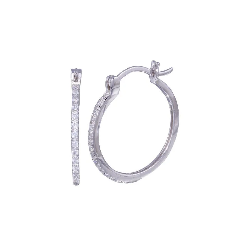 ladies earrings winter square-Silver 925 Rhodium Plated Round CZ Hoop Earrings - STE00588