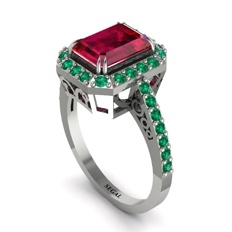 ladies engagement ring brushed marquise cut-Emerald Cut Ruby Vintage-Inspired Engagement Ring - Addilyn No. 27