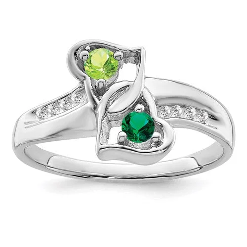 ladies ring satin diamond-Diamond Accented 2 Stone Heart Birthstone