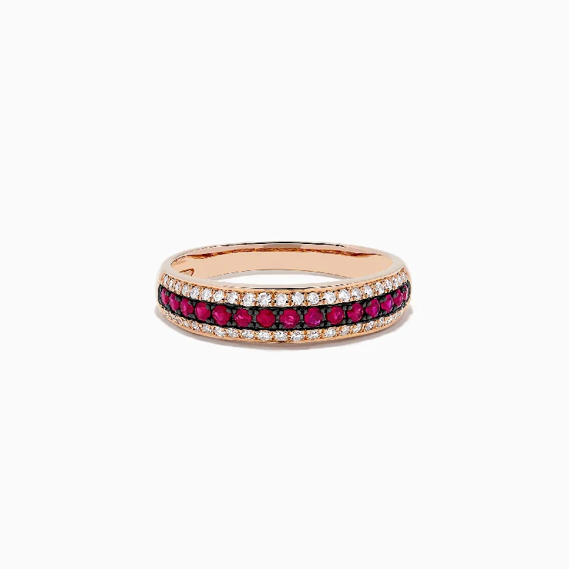 ladies ring summer cluster-Ruby Royale 14K Rose Gold Pave Ruby and Diamond Band, 0.38 TCW