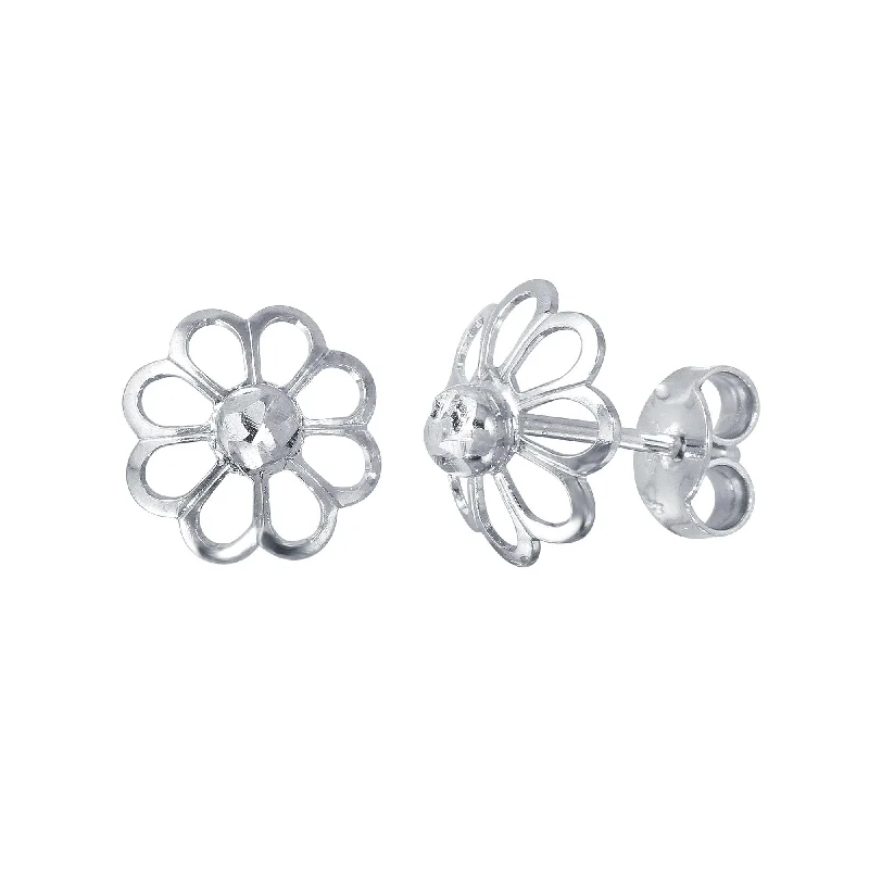 ladies earrings high-end gold-Rhodium Plated 925 Sterling Silver Open DC Flower Earrings - ECE00050RH