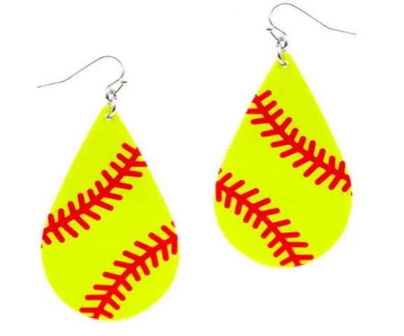 ladies earrings vintage square-Softball Leather Sport Earrings (Drop)