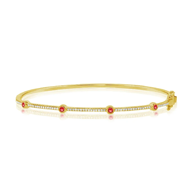 Ladies bracelets tapered band bracelets-Ruby & Diamonds 14K Gold Bangle Bracelet