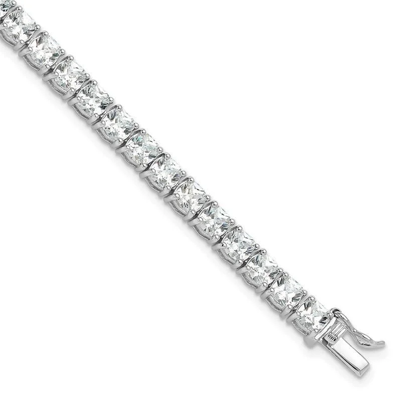 Ladies bracelets Mother’s Day treasures-Sterling Silver Rhodium-plated Polished CZ Tennis Bracelet