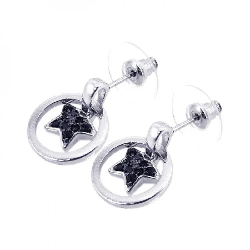 ladies earrings affordable crawler-Clearance-Silver 925 Black and Silver Rhodium Plated Open Circle Heart CZ Dangling Stud Earrings - BGE00080