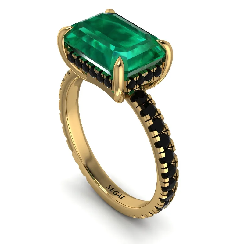 ladies engagement ring glossy silver-Emerald-Cut Emerald Pavé Engagement Ring - Daphne No. 34