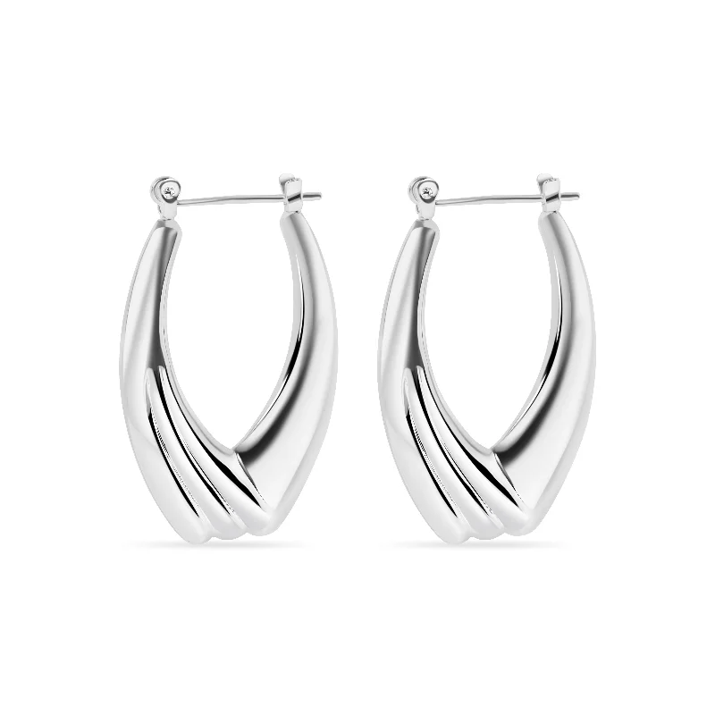 ladies earrings luxury crescent-High Polished 925 Sterling Silver Hollow Drop Hoop Earrings - HP10