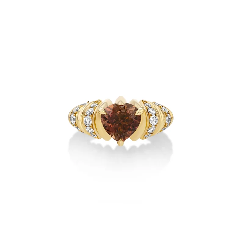 ladies ring beach exclusive-Pave Fluted Band with Orange Heart Tourmaline