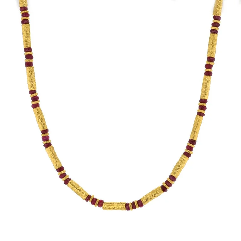 Ladies necklaces titanium durable picks-Ruby & 24K Gold Bead Necklace