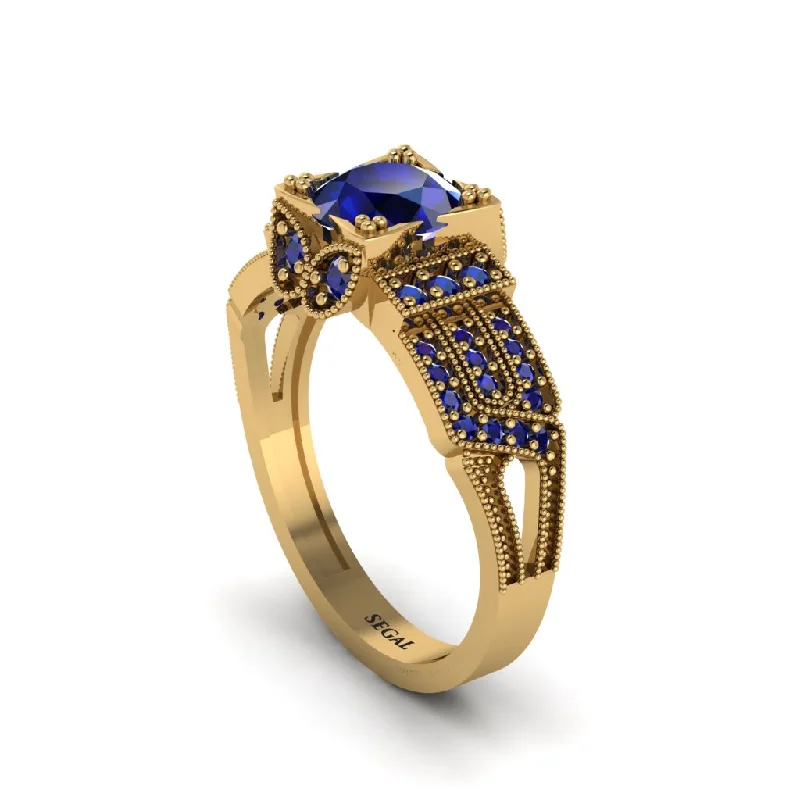 ladies engagement ring braided channel-Sapphire Milgrain Gold Engagement Ring - Lyric No. 73