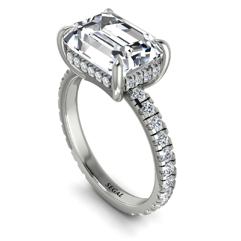 ladies engagement ring polished sapphire-Emerald-Cut Diamond Pavé Engagement Ring - Daphne No. 3