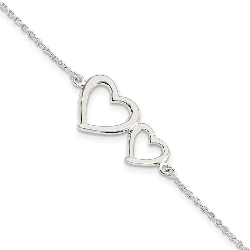 Ladies bracelets adjustable fit bracelets-Sterling Silver Polished Two Hearts Bracelet