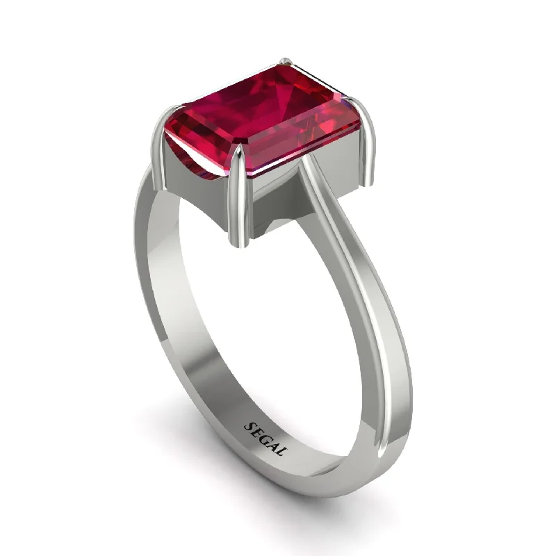 ladies engagement ring leaf marquise cut-Emerald Cut Ruby Solitaire Engagement Ring - Lana No. 12