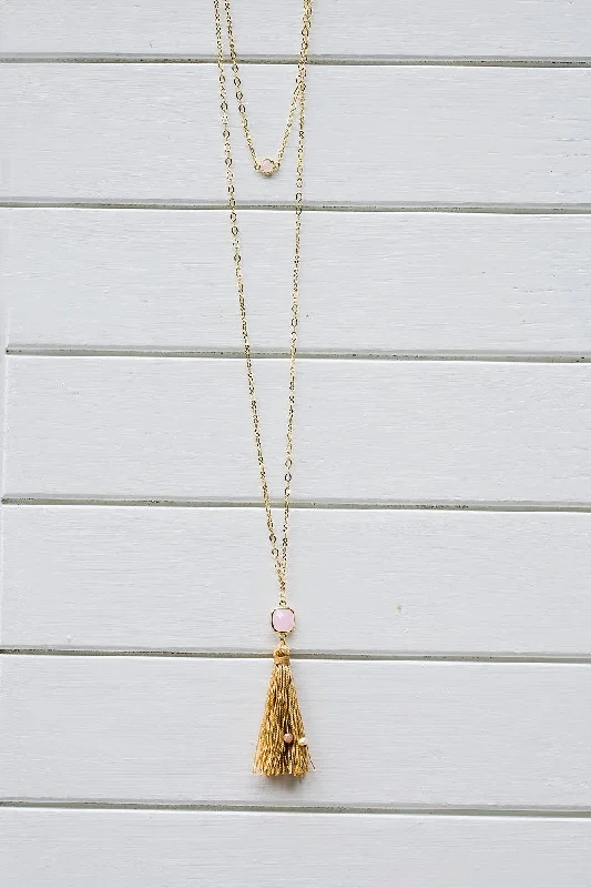 Ladies necklaces architectural style necklaces-Threads of Joy Necklace Pink