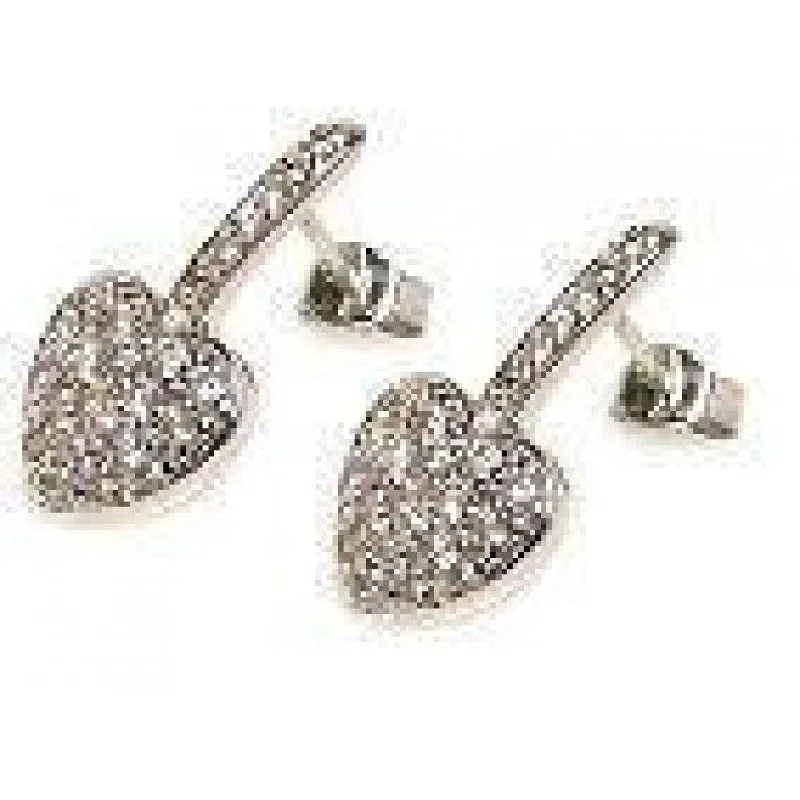 ladies earrings initial crawler-Silver 925 Rhodium Plated Heart CZ Stud Earrings - STE00175