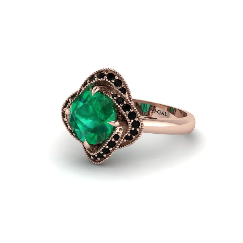 ladies engagement ring engraved side stones-Emerald Floral Infinity Engagement Ring - Brinley No. 35