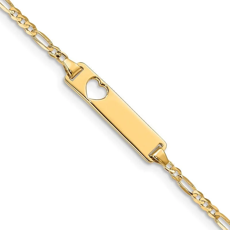 Ladies bracelets e-commerce store finds-14k Cut-out Heart Figaro Link ID Bracelet