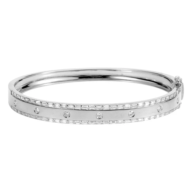 Ladies bracelets bold silhouette bracelets-14k White Gold Baguette Bangle Bracelet