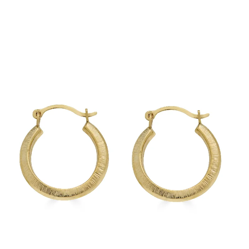 ladies earrings custom huggie-14E00363 - 14 Karat Yellow Gold Matte Finish Latch Back Hoop Earring