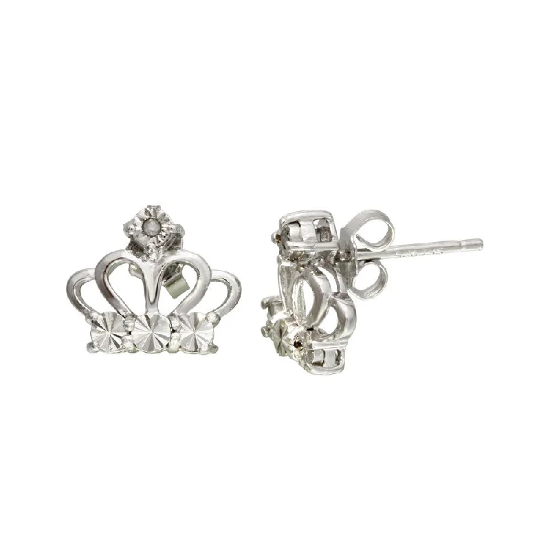 ladies earrings zodiac black diamond-Rhodium Plated 925 Sterling Silver Crown Earrings - STE01109