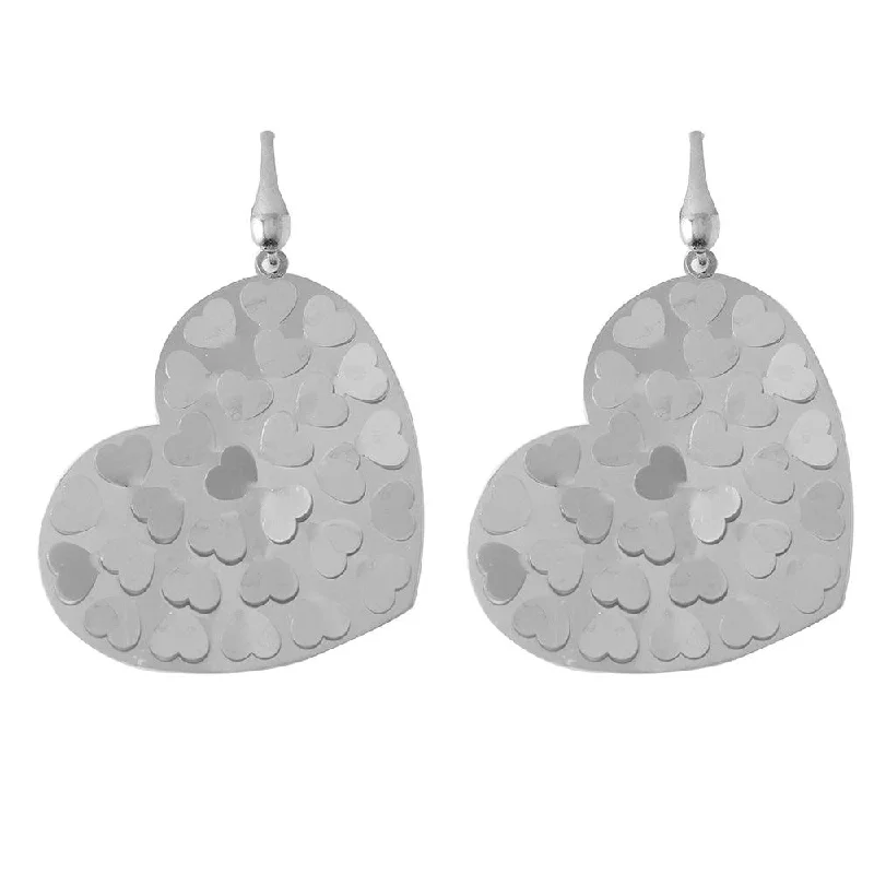 ladies earrings intricate short-Silver 925 Rhodium Plated Heart Earrings - ECE00015RH