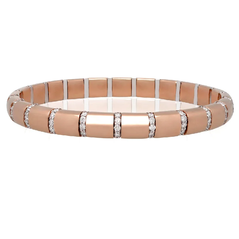 Ladies bracelets diamond accent pieces-Roberto Demeglio Pura Oro Elastic Bracelet with Eternity Style Champagne Diamond Bars