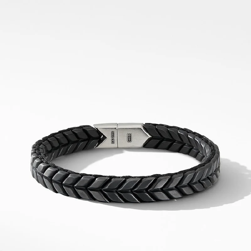 Ladies bracelets complex form styles-David Yurman Chevron Woven Bracelet in Black Titanium