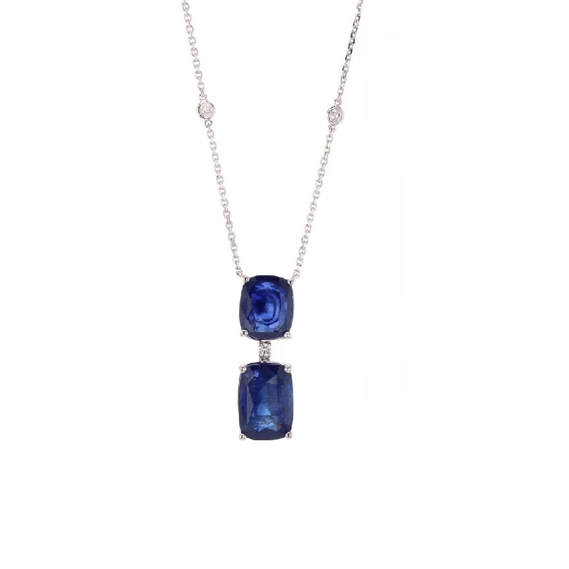 Ladies necklaces Italian crafted styles-Blue Sapphire & Diamond Pendant Necklace