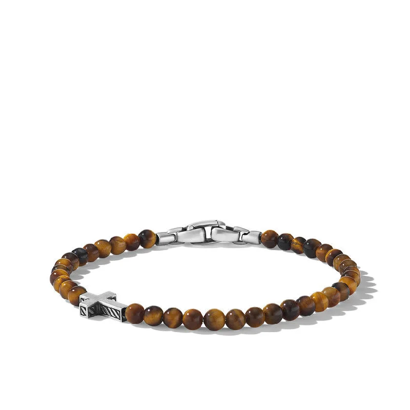 Ladies bracelets tapered band bracelets-David Yurman Spiritual Beads Cross Station Bracelet with Tigers Eye