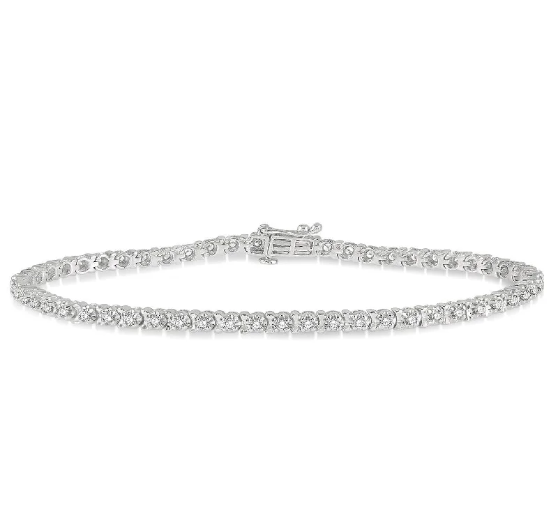 Ladies bracelets rose gold finishes-10K White Gold 1.00ctw Diamond Tennis Bracelet