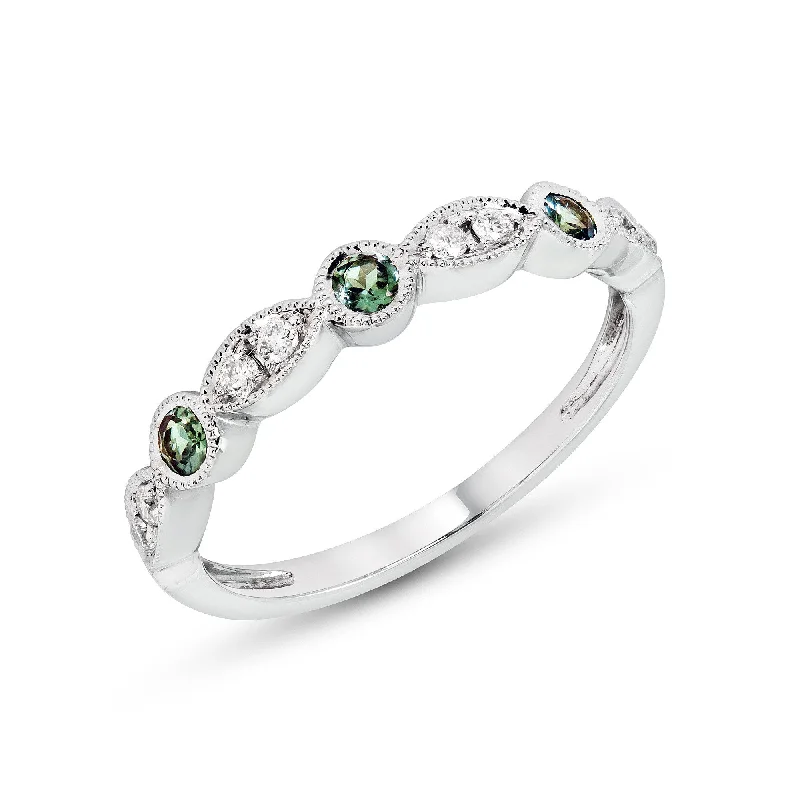 ladies ring constellation ethical-14k White or Yellow Gold Alexandrite & Diamond Anniversary Band