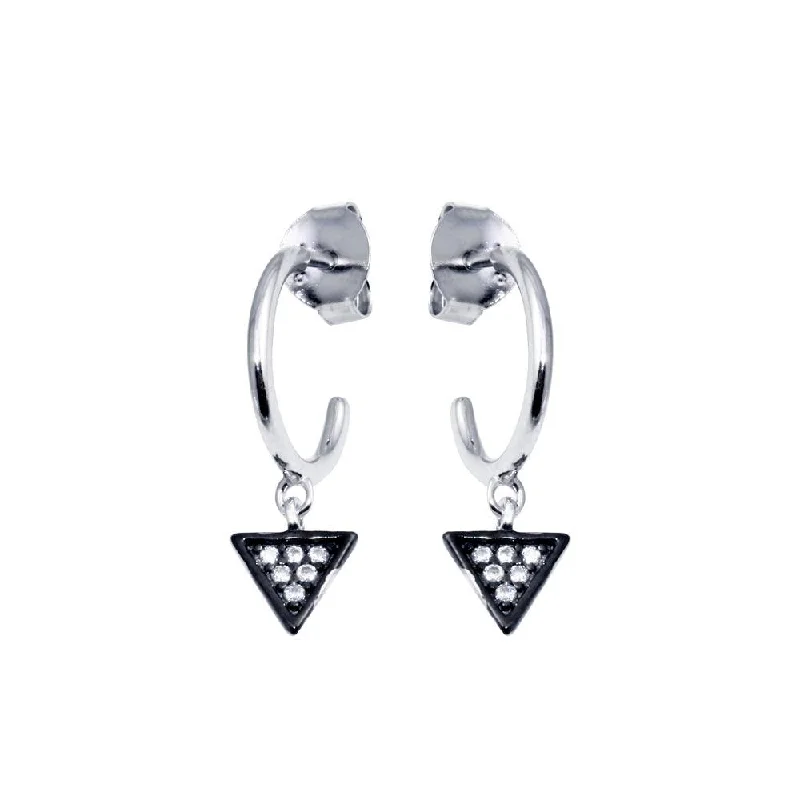 ladies earrings satin round-925 Sterling Silver CZ Semi Hoop Triangle Earring - BGE00661