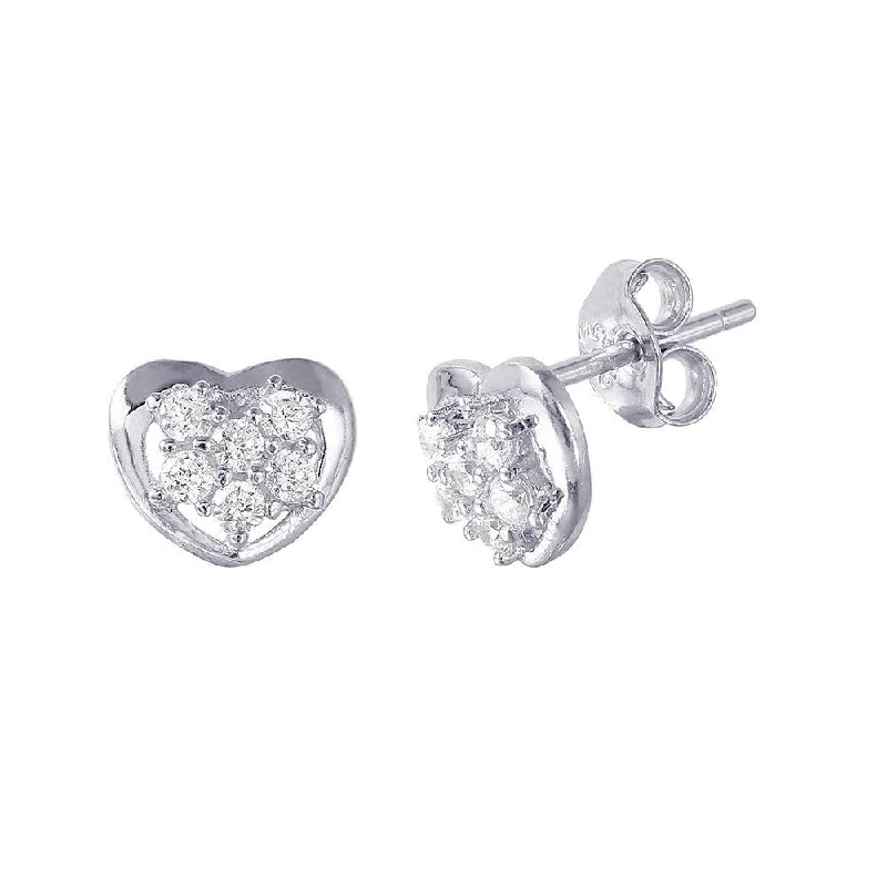 ladies earrings black friday blue sapphire-Silver 925 Rhodium Plated Heart CZ Earrings - STE01019