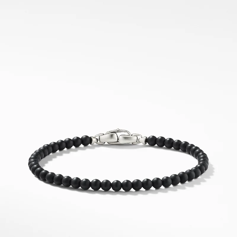 Ladies bracelets retro charm designs-David Yurman Gents Spiritual Beads Bracelet with Black Onyx 4MM