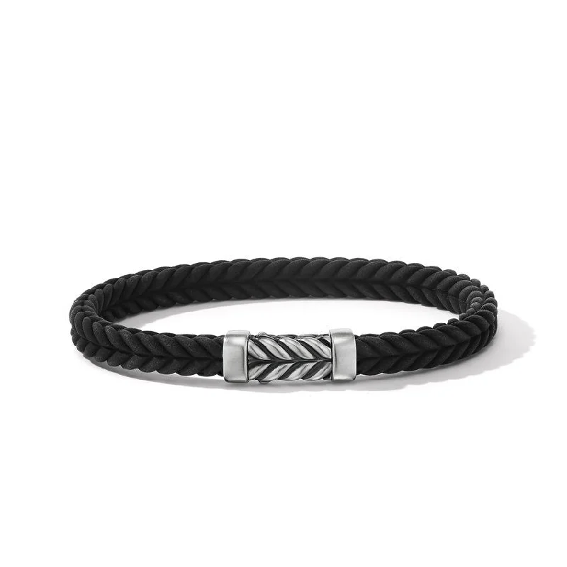 Ladies bracelets bold geometric designs-David Yurman Gents Chevron Black Rubber Bracelet 6MM