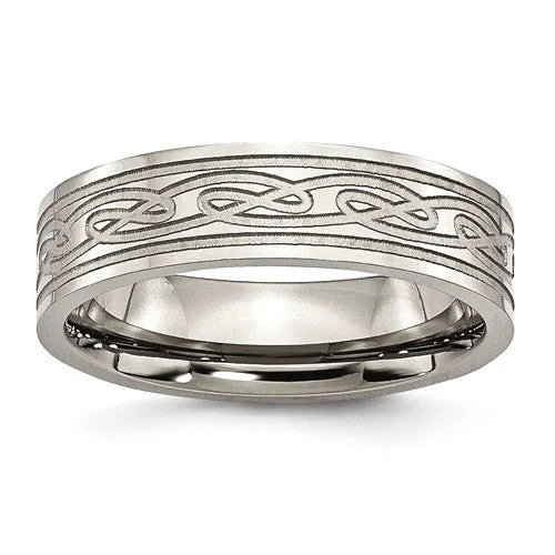 ladies ring braided black friday-Titanium Flat Laser Etched Celtic Knot 6mm Polished Band