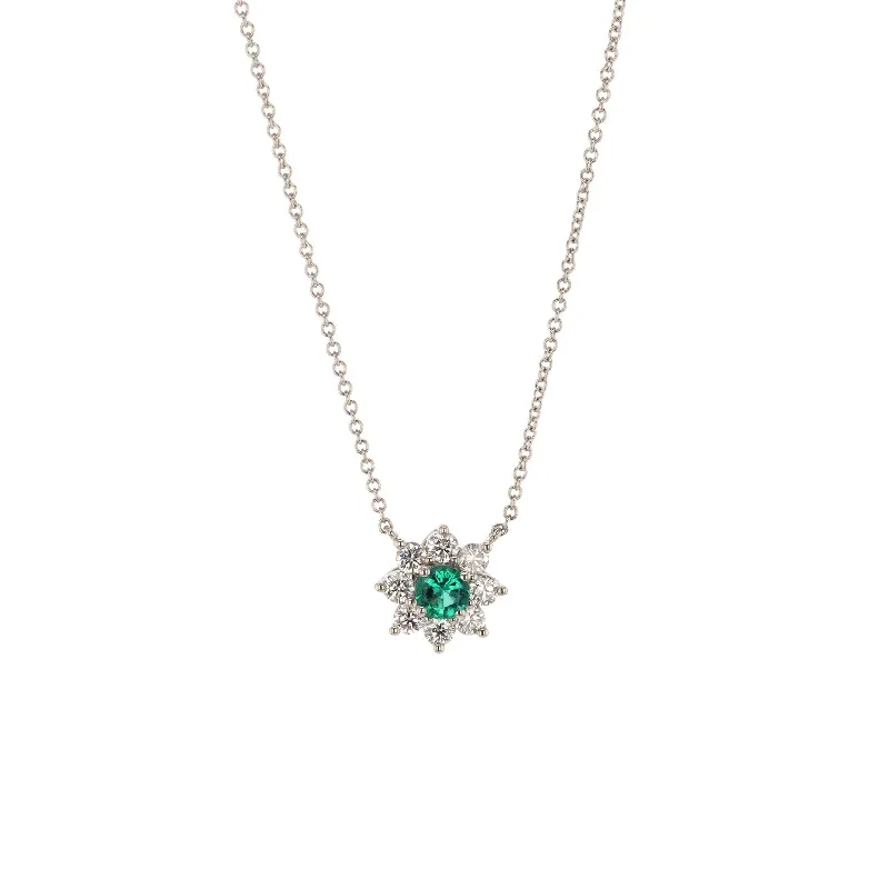 Ladies necklaces classic vintage looks-18" Emerald & Diamond Stationary Pendant Necklace | M10278145