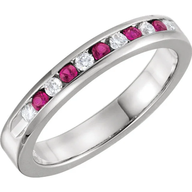 ladies ring braided black friday-14k White Gold Gemstone & 1/8 CTW Diamond Alternating Channel Set Anniversary Band