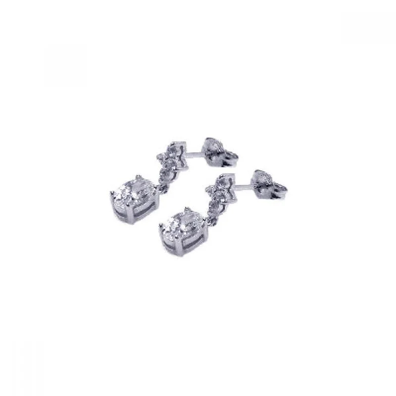 ladies earrings valentine’s symmetrical-Silver 925 Rhodium Plated Micro Pave Clear CZ Dangling Stud Earrings - ACE00005