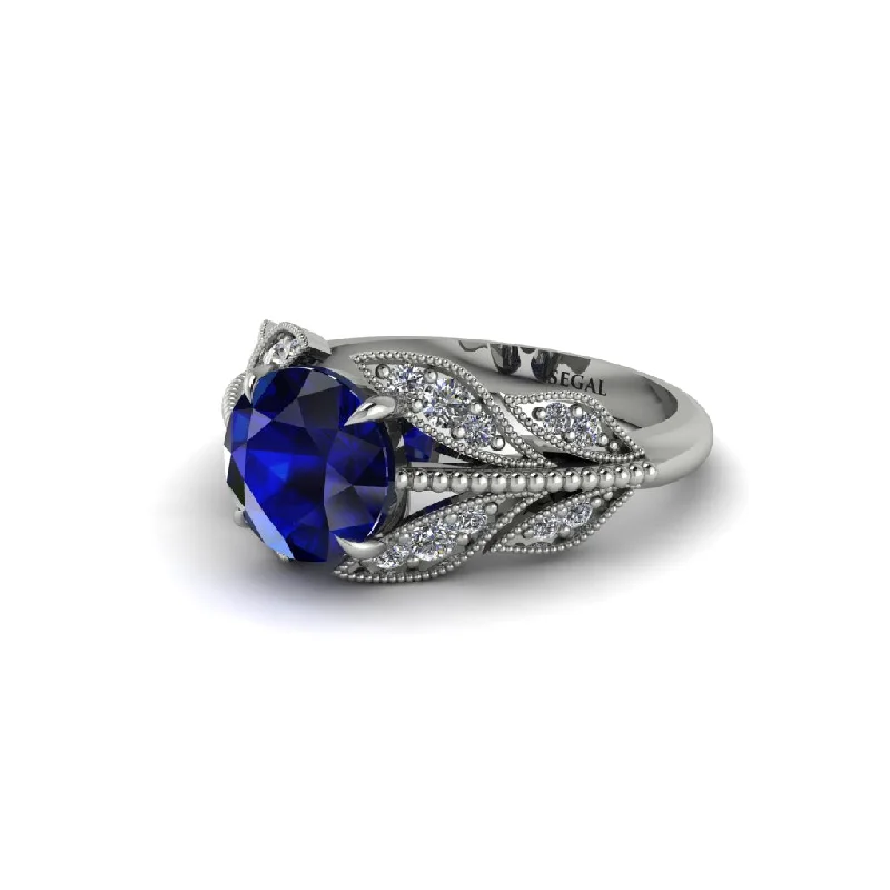 ladies engagement ring brushed conflict-free-Sapphire Majestic Leaf Gold Engagement Ring - Makenna No. 15