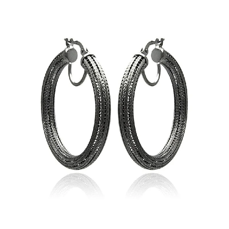 ladies earrings high-end turquoise-Clearance-Silver 925 Black Rhodium Plated Italian Hoop Earrings - ITE00033BLK