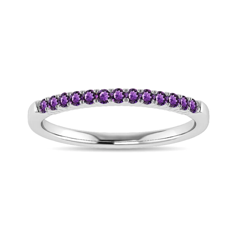 ladies ring intricate oval cut-Diamond 1/5 Ct.Tw. Amethyst Stackable Band in 10K White Gold