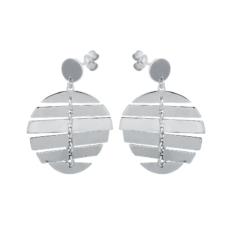 ladies earrings constellation silver-Rhodium Plated 925 Sterling Silver Dangling Flexible Disc Earrings - SOE00029