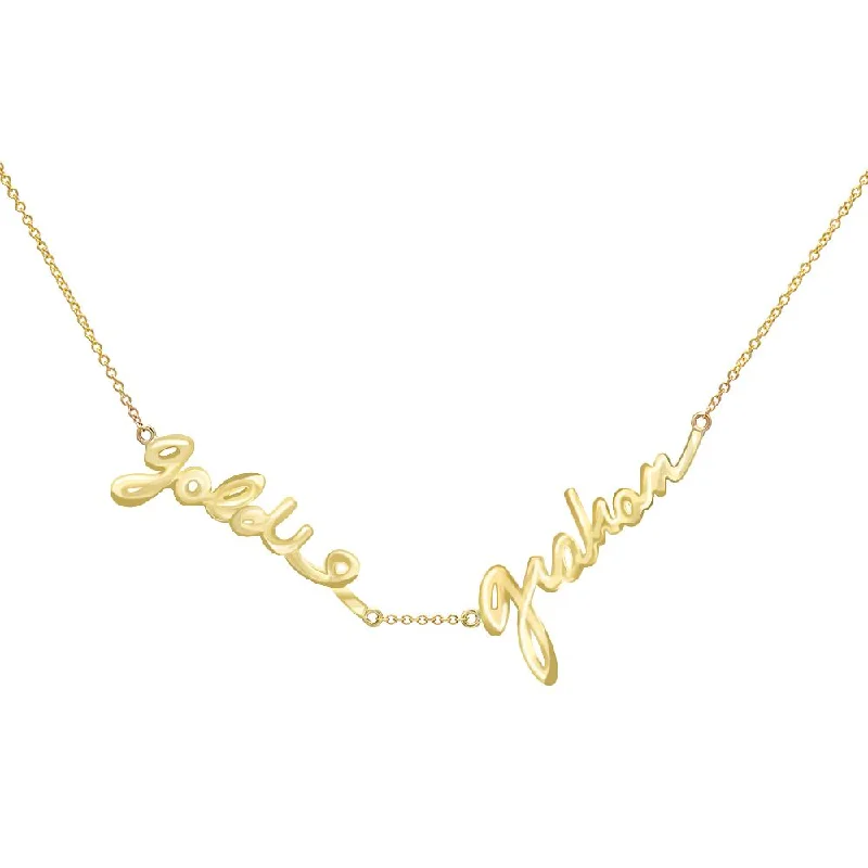 Ladies necklaces sparkle detail designs-Double Name Custom Signature Necklace Without Diamonds